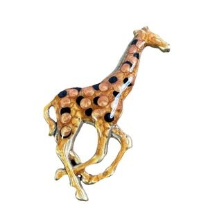 Ellen Ashley Metal Spotted Orange Black  Giraffe‎ Pin Brooch Lightweight 2.75"